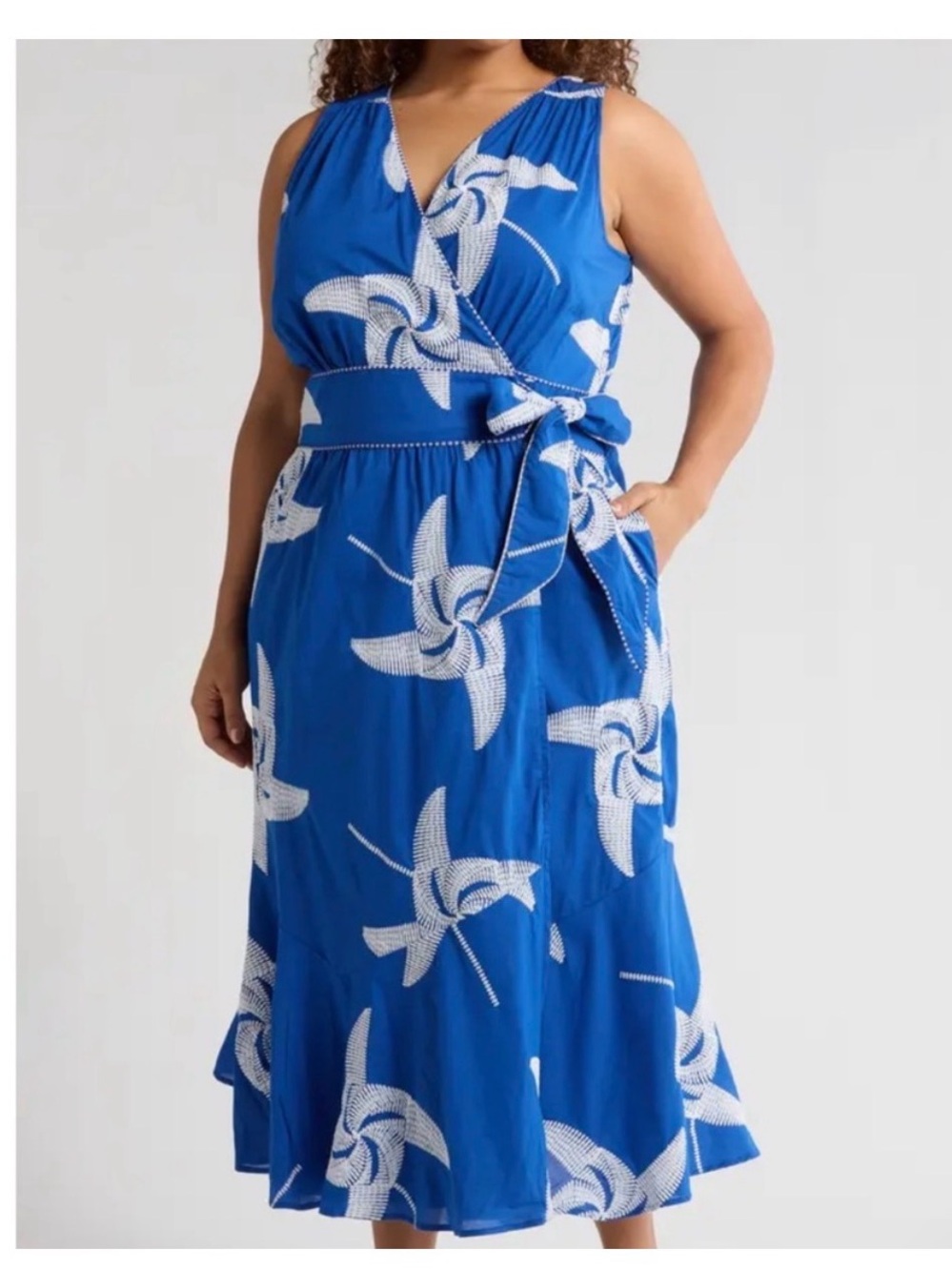 Ciebon KAIDEN EMBROIDERED PINWHEEL MAXI WRAP DRESS Size 1X blue